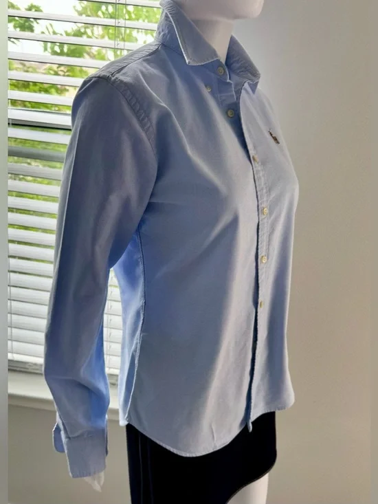 Polo Ralph Lauren. Women's Oxford Cotton Shirt, Size 10. Light Blue. Features - Picture 8 of 16